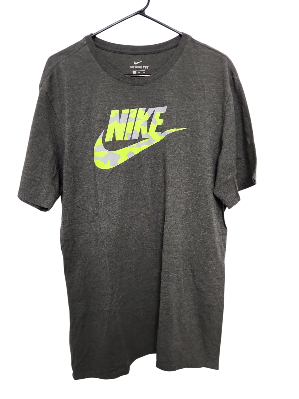 Nike Men’s Charcoal Short Sleeve Tee with Neon Yellow-Green Logo